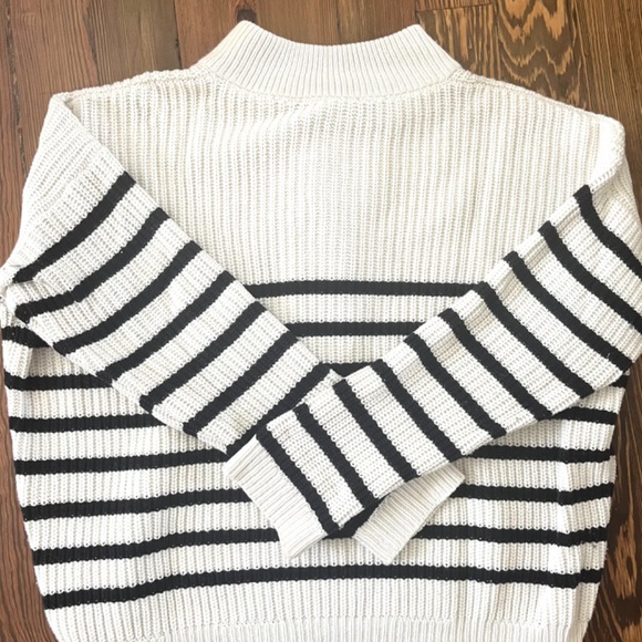 Sezane Cream Striped Button-Up Knit Sweater with Navy Bands - Picture 4 of 6